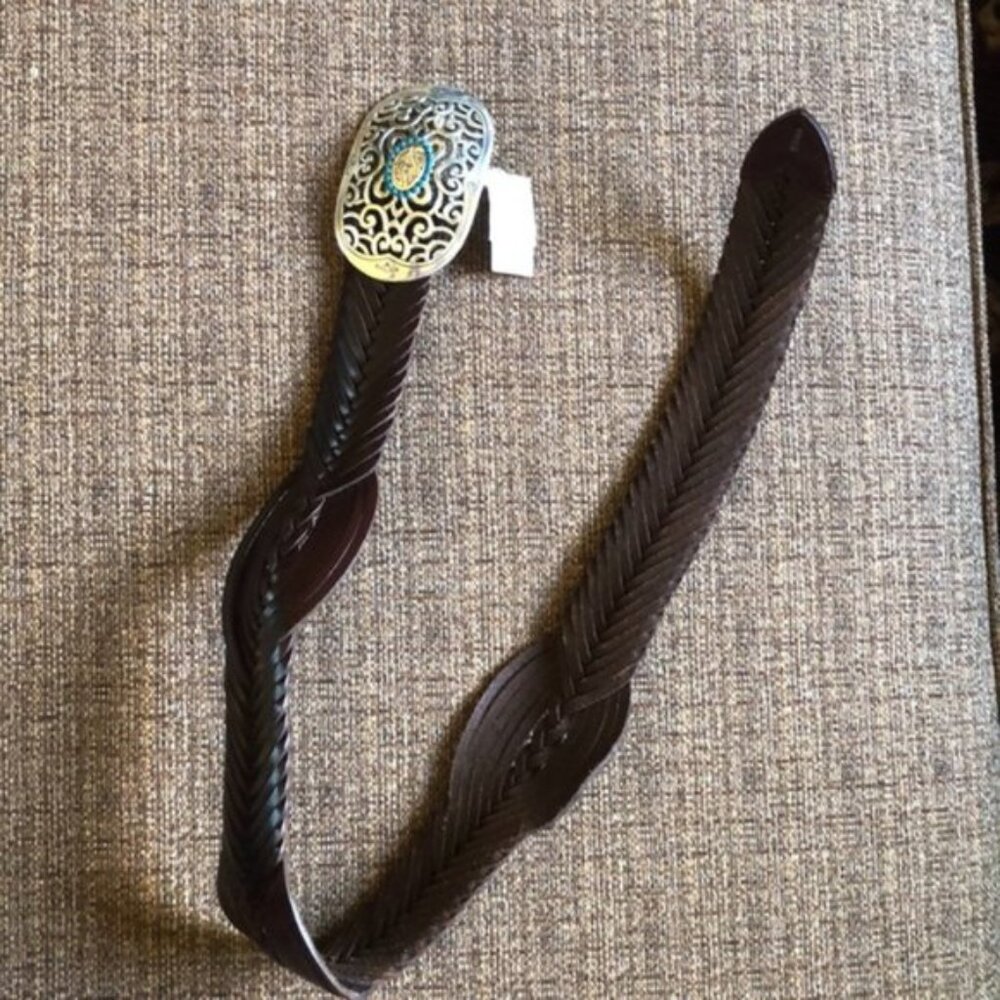 Brighton Brown Belt with Silver and Blue Buckle - Picture 2 of 10